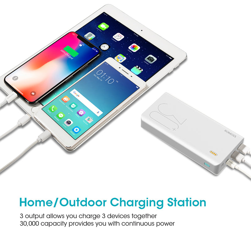 Power Bank ROMOSS Sense 8+ 30000mAh | Carga Rápida Bidireccional QC | Batería Externa para Móvil y Tablet