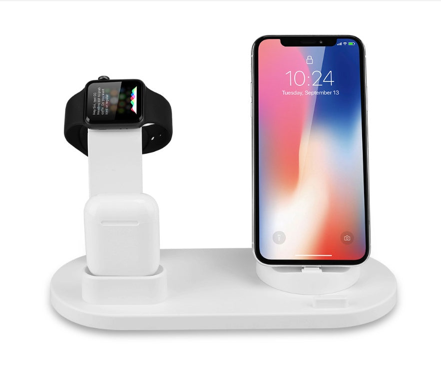 Estación de Carga Rápida 4 en 1 | Base para iPhone, AirPods y Smartwatch con Carga Inalámbrica 10W