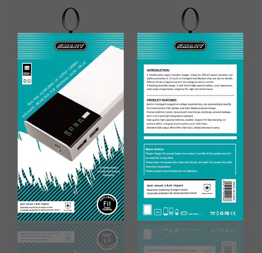 Power Bank 20000mAh Alta Capacidad | Cargador Portátil Rápido con Batería 18650 y Diseño Compacto