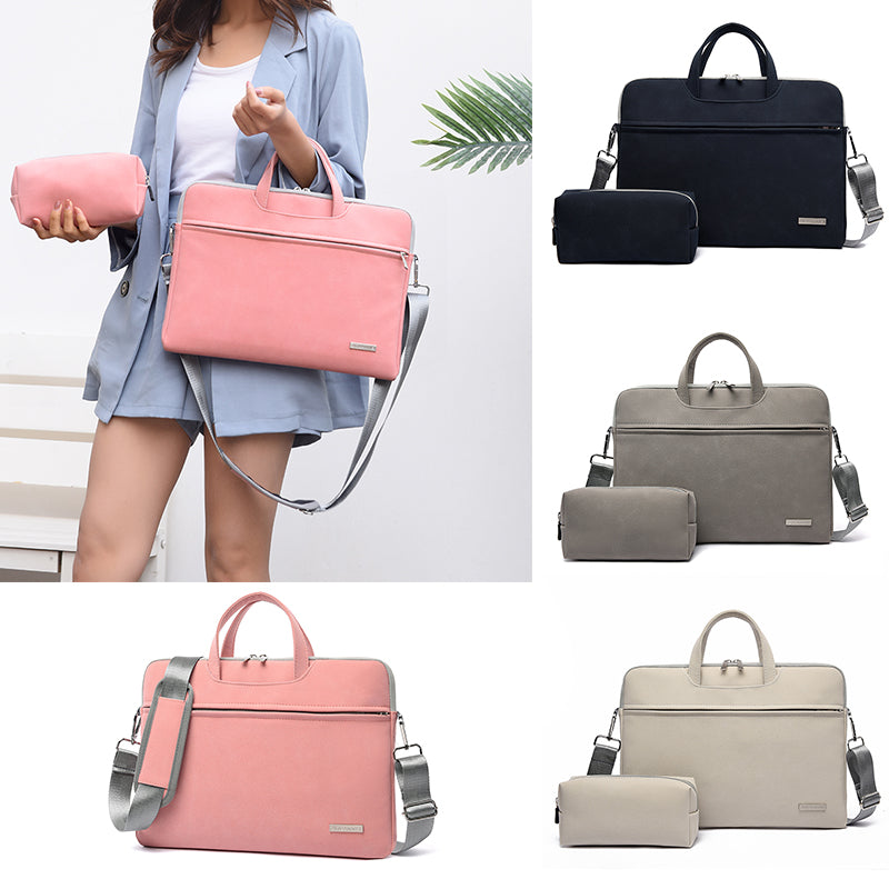 Bolso para Portátil de Cuero PU Impermeable – Maletín Elegante con Correa de Hombro para Laptop 13” 14” 15.6”