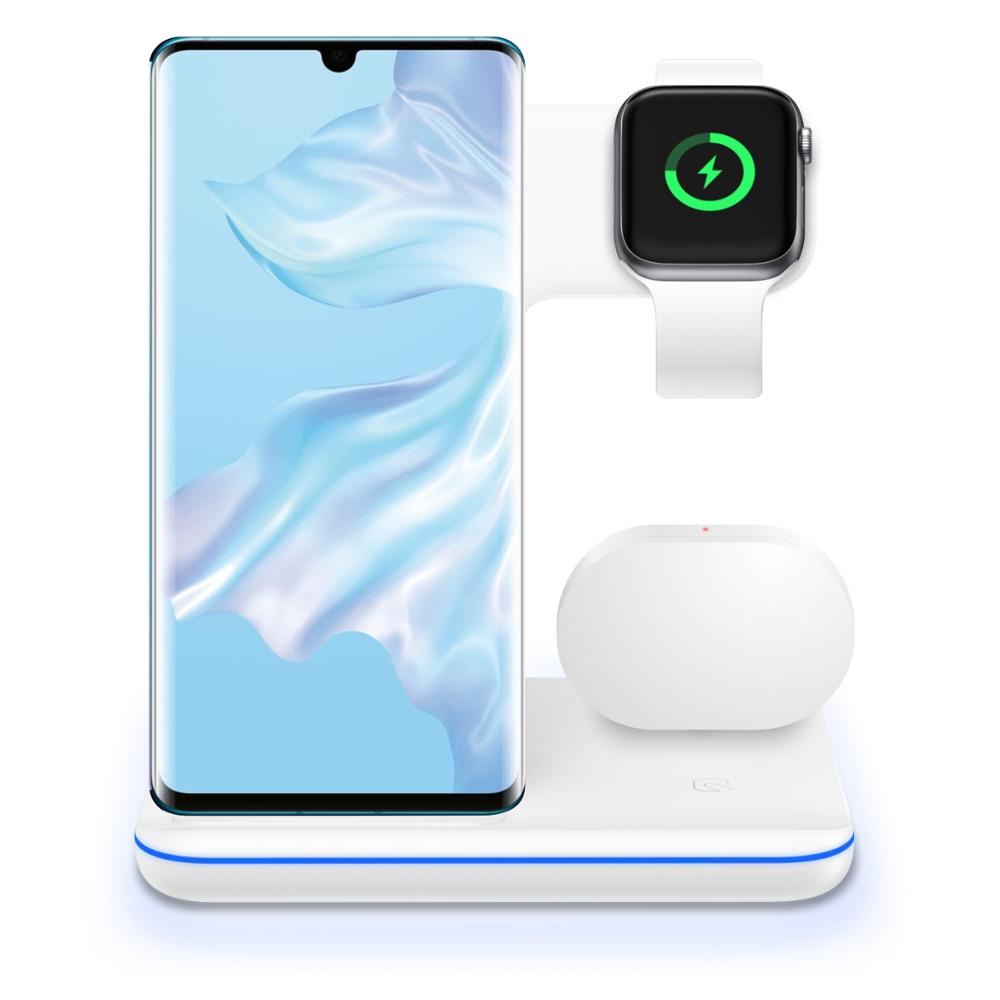 Cargador Inalámbrico 3 en 1 para Móvil, Smartwatch y Auriculares | Soporte de Carga Rápida con Luz Inteligente – Compatible Apple & Android