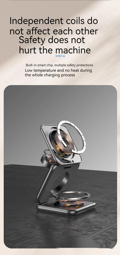 Soporte Magnético Plegable con Cargador Inalámbrico 15W – Carga Rápida QC3.0 para Smartphone