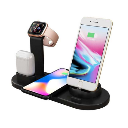 Estación de Carga Rápida 4 en 1 | Base para iPhone, AirPods y Smartwatch con Carga Inalámbrica 10W