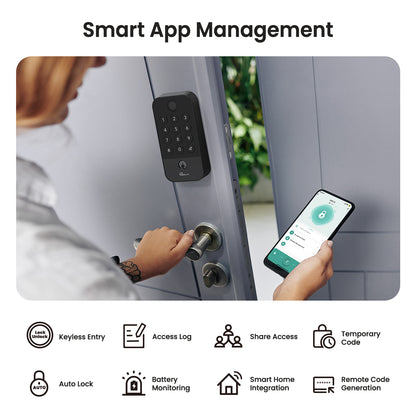 Cerradura Inteligente WiFi + Bluetooth con Huella Digital, Teclado y App | Auto-Lock, Acceso 5-en-1, Compatible con Alexa/Google