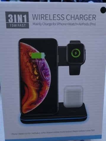 Cargador Inalámbrico 3 en 1 para Móvil, Smartwatch y Auriculares | Soporte de Carga Rápida con Luz Inteligente – Compatible Apple & Android