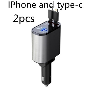 Cargador de Coche Metálico 100W con Cable Retráctil – Carga Súper Rápida USB y Type-C | Pantalla Digital