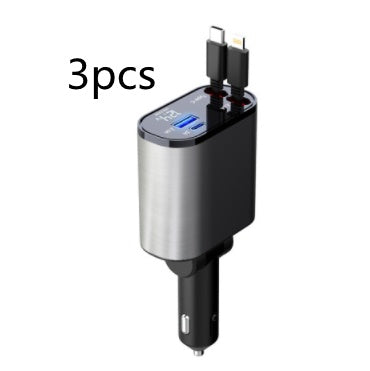Cargador de Coche Metálico 100W con Cable Retráctil – Carga Súper Rápida USB y Type-C | Pantalla Digital