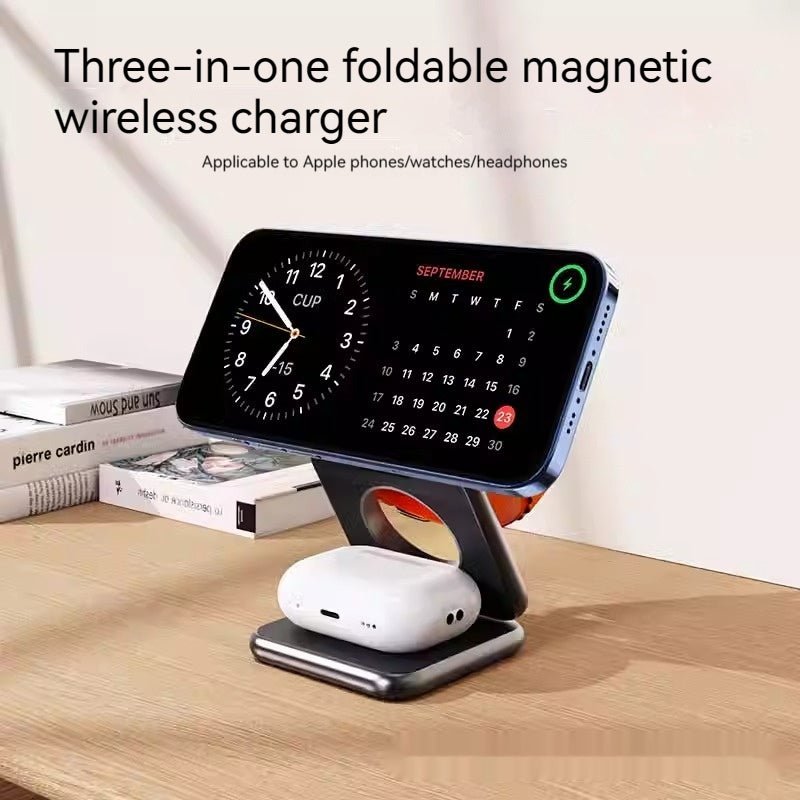 Soporte Magnético Plegable con Cargador Inalámbrico 15W – Carga Rápida QC3.0 para Smartphone