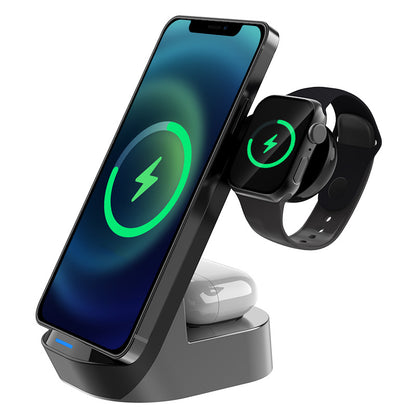 Cargador Inalámbrico 3 en 1 Plegable de 15W | Stand Vertical para Móvil, Watch y Auriculares | Carga Rápida USB-C