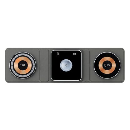 Caricabatterie wireless magnetico pieghevole 3 in 1 da 15 W – Compatibile con iPhone, Apple Watch e AirPods | Design trasparente e ricarica rapida