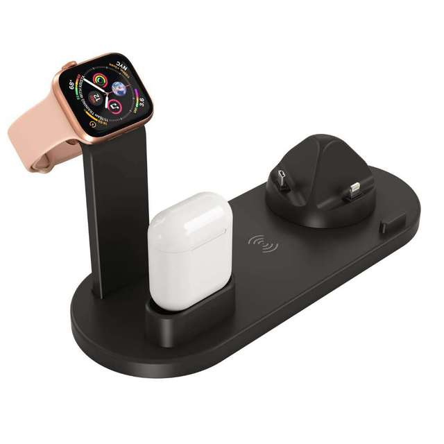 Estación de Carga Rápida 4 en 1 | Base para iPhone, AirPods y Smartwatch con Carga Inalámbrica 10W