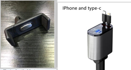 Cargador de Coche Metálico 100W con Cable Retráctil – Carga Súper Rápida USB y Type-C | Pantalla Digital