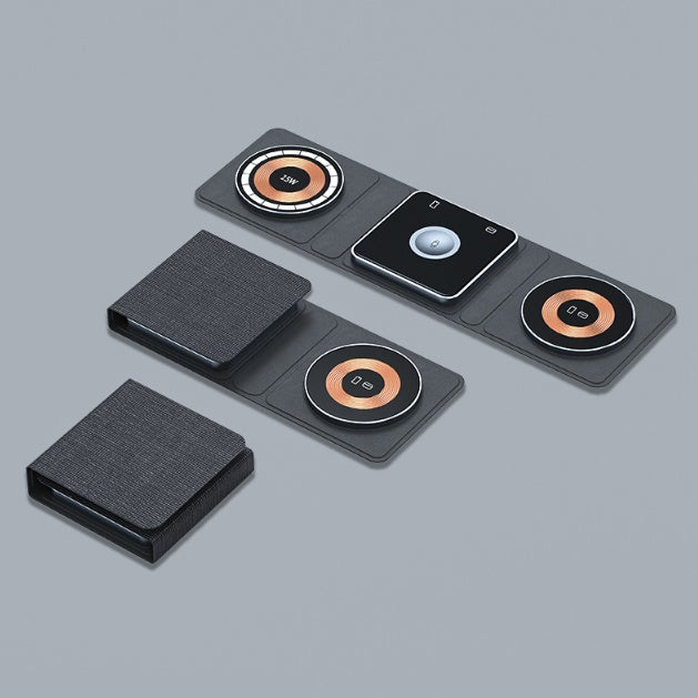 Caricabatterie wireless magnetico pieghevole 3 in 1 da 15 W – Compatibile con iPhone, Apple Watch e AirPods | Design trasparente e ricarica rapida