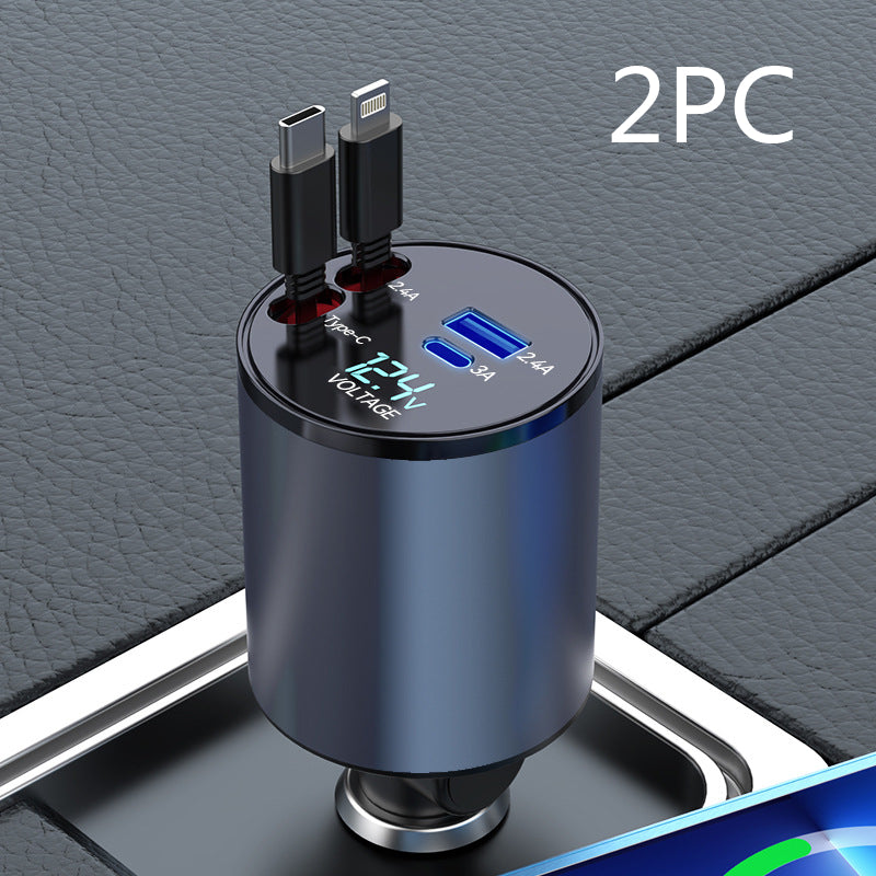 Cargador de Coche Retráctil 100W – Carga Rápida para Móviles y Dispositivos Digitales | Pantalla de Voltaje