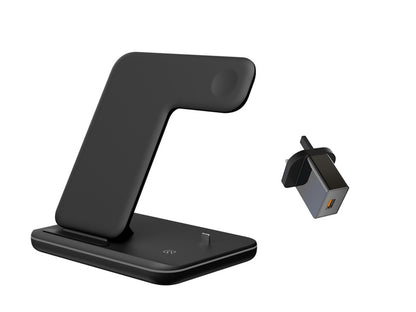 Cargador Inalámbrico 3 en 1 para Móvil, Smartwatch y Auriculares | Soporte de Carga Rápida con Luz Inteligente – Compatible Apple & Android