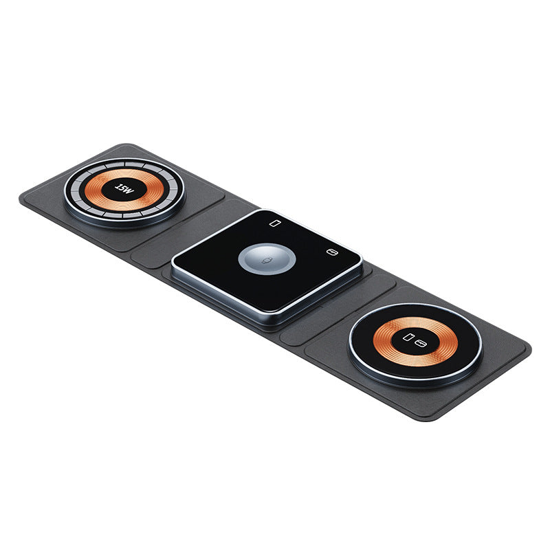 Caricabatterie wireless magnetico pieghevole 3 in 1 da 15 W – Compatibile con iPhone, Apple Watch e AirPods | Design trasparente e ricarica rapida