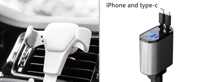 Cargador de Coche Metálico 100W con Cable Retráctil – Carga Súper Rápida USB y Type-C | Pantalla Digital