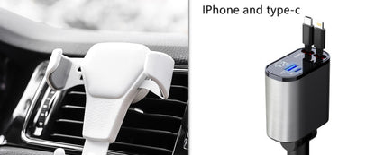 Cargador de Coche Metálico 100W con Cable Retráctil – Carga Súper Rápida USB y Type-C | Pantalla Digital
