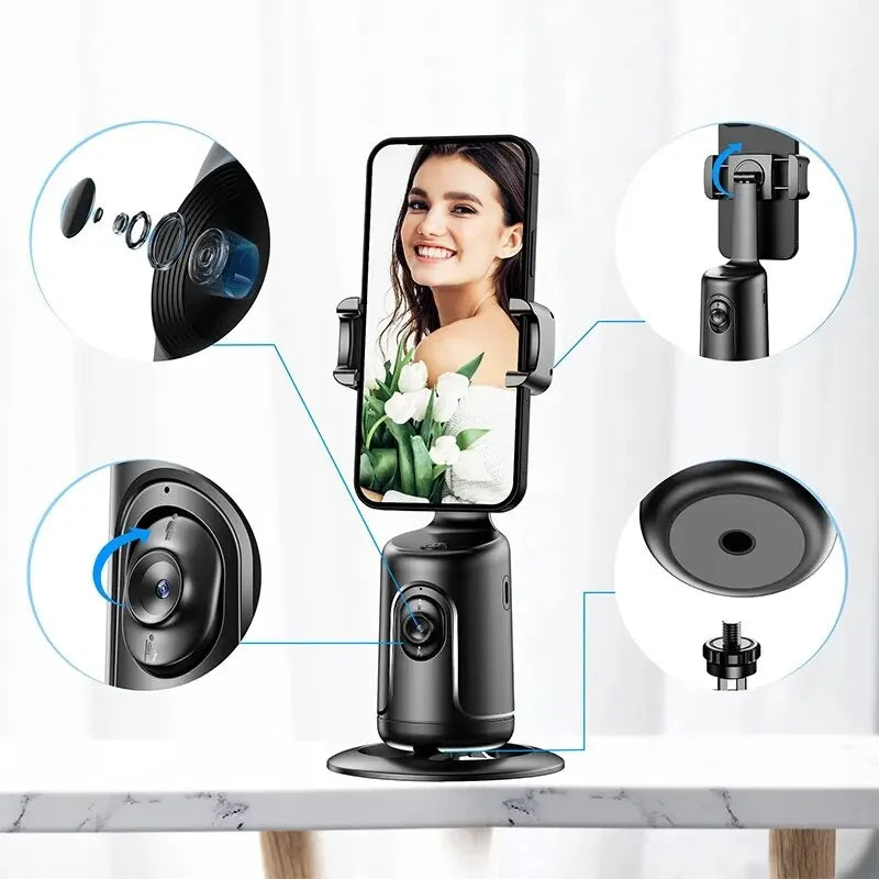 Gimbal Inteligente 360° con Seguimiento Facial AI – Soporte Automático para Móvil sin App, Ideal para Vlog, Directos y Vídeos