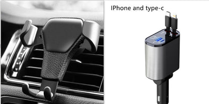 Cargador de Coche Metálico 100W con Cable Retráctil – Carga Súper Rápida USB y Type-C | Pantalla Digital