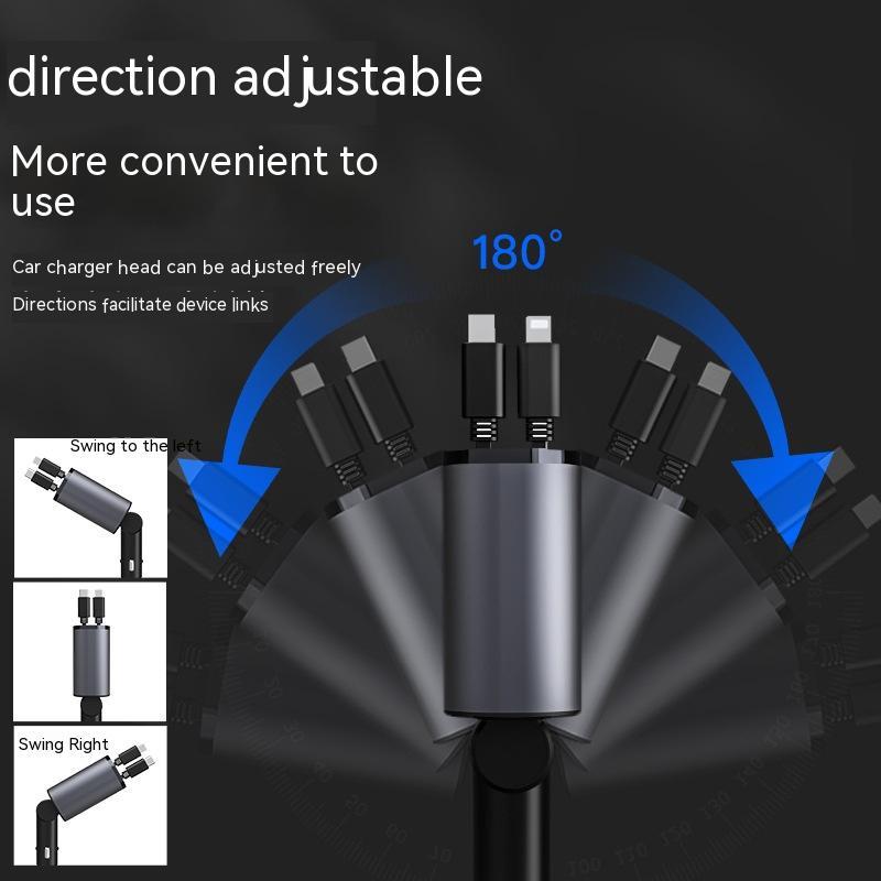 Cargador de Coche Metálico 100W con Cable Retráctil – Carga Súper Rápida USB y Type-C | Pantalla Digital