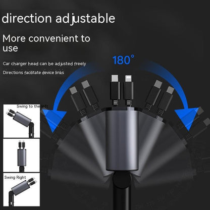 Cargador de Coche Metálico 100W con Cable Retráctil – Carga Súper Rápida USB y Type-C | Pantalla Digital